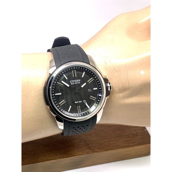 Citizen Men's Watch AW1150-07E Eco Drive Black Dial Date Rubber Band 44mm - Picture 11 of 14